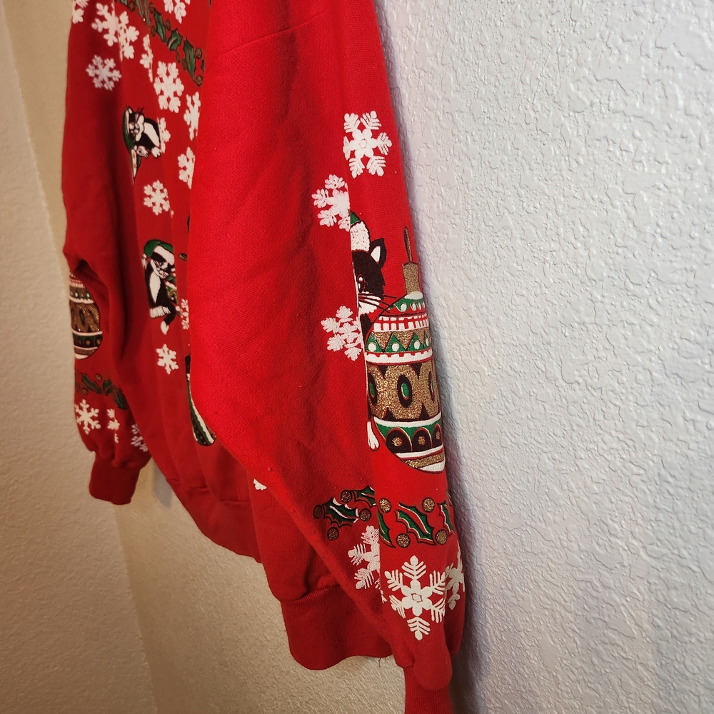 Vintage 1990 Nut Cracker Kitten Sweater Christmas Red Holiday Sweatshirts 42 - Picture 4 of 15